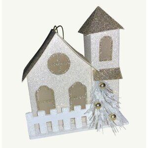 Holiday Time Cardboard Church Christmas Tree Ornament